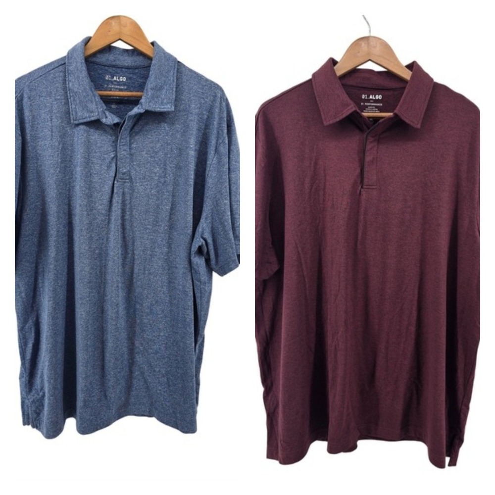 01.Algo Performance Polo Shirt Men XXL Blue Burgundy 2-Pack Moisture Wicking UPF